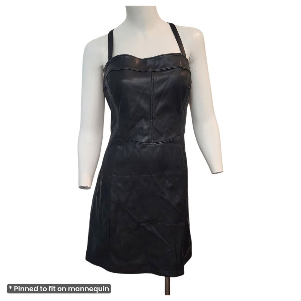 Hollister Womens Faux Leather Black Mini Dress Sexy Black Bodycon Size XL NWT